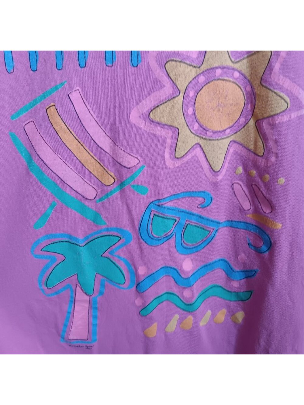 Vintage 90's Beach T-shirt Large XL Pink Oversize Sun Palm Tree 1980's